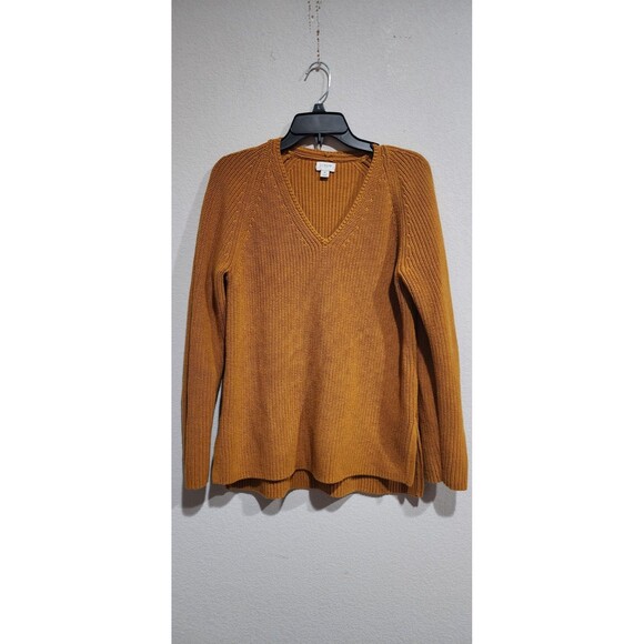 J.Crew Factory Womens M Pullover Long Sleeve V Neck Rib Knit Sweater Gold - Picture 1 of 13